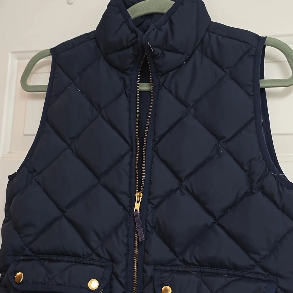 J Crew Vest Womens Petite X-Small Blue Down Waterfowl Puffer Quilted Full Zip